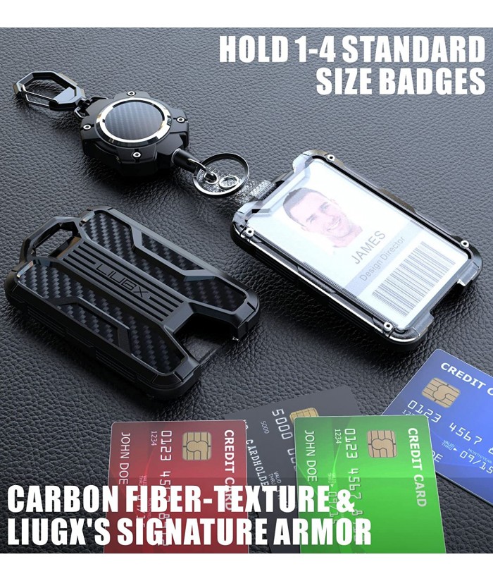 LIUGX Retractable Badge Holders, Heavy Duty Retractable Keychain, Carbon  Fiber-Texture, Durable ID Card Holder (Holds 4 Cards), with 31.5” Retractable  Badge Reel Key Chain, 10,000+ Rebound